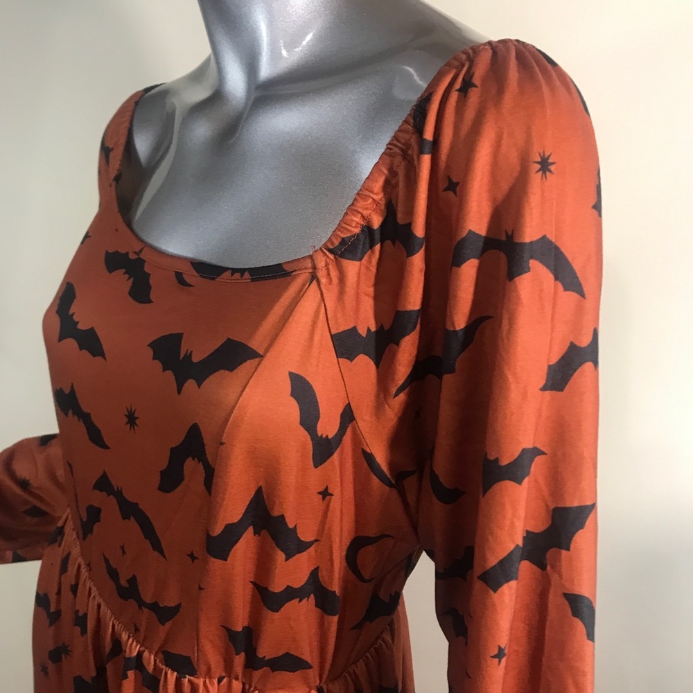 Bloom Chic Women’s 14/16 Large Orange Bat Print Pocket Square Neck Dress New! - Picture 6 of 16